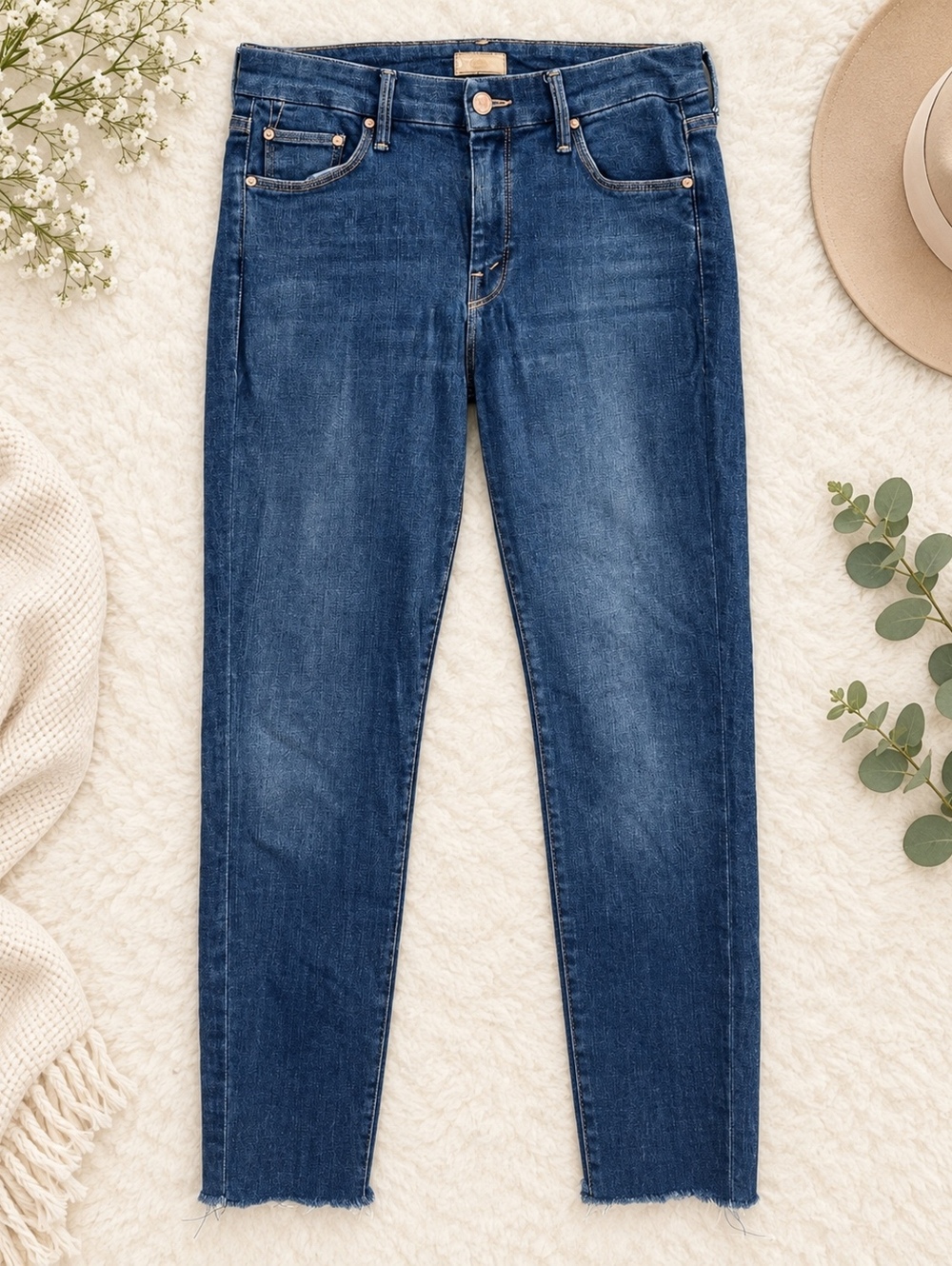 Mother Looker Ankle Fray Dark Blue Denim Jeans Waist 26 in.